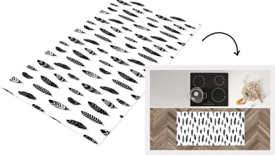 Keukenloper - Loper keuken - Veren - Zwart Wit - Patroon - Vogel - 120x60 cm - Keukenloper vinyl