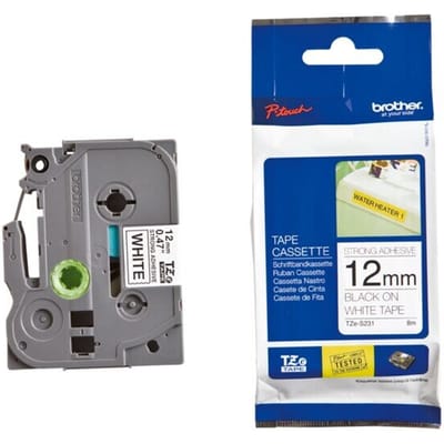 Brother TZe-S231 Labeltape extra sterk klevend PET Tapekleur: Wit Tekstkleur: Zwart 12 mm 8 m