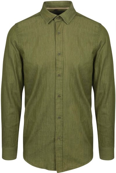 Suitable Overhemd Washed Groen - Maat L - Heren - Casual Shirt
