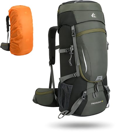 CarryQuest® 60L Wandelrugzak - Waterdichte Hiking Backpack met Regenhoes, Schoenenvak, Rugventilatie & Toploader - Groen