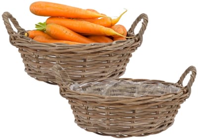 DK Design Plantenmand/aardappelmand tafelmodel - 2x - Ivy - met handvatten - rotan - B30 x H13 cm - binnen/buiten