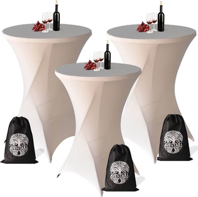 Statafelrok Champagne / Beige x 3 – ∅80-85 x 110 cm – Luxe Statafelhoes Extra Dik – Stretch Stof – 3 Stuks Inclusief Opbergtas – Ideaal voor Bruiloften, Feest, Bruiloft en Cocktailparty’s