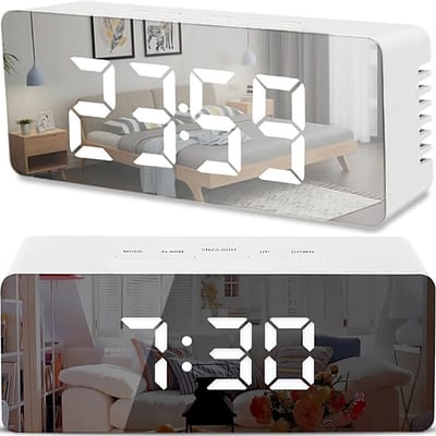 Dailygoods- Digitale Wekker met Spiegel - Instelbare Helderheid - Dual Alarm - Temperatuurweergave - USB-oplaadbaar - LCD-display met Grote Cijfers