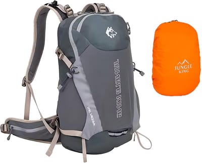 CarryQuest® - 35L Unisex Wandelrugzak - Lichtgewicht Nylon Hiking Backpack met Regenhoes, Rugventilatie, Ademend Draagcomfort & Ruime Opbergruimte - 50x33x19 cm - Grijs
