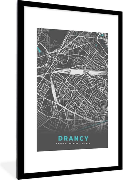 Fotolijst incl. Poster - Drancy - Frankrijk - Plattegrond - Kaart - Stadskaart - 60x90 cm - Posterlijst