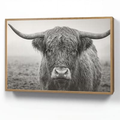 Wandlamp 100x70 cm - Oplaadbaar - Schotse hooglander - Zwart - Wit - Gras - Wandlampen binnen woonkamer - Slaapkamer lamp - Decoratieve nachtlamp - Vloerlamp draadloos