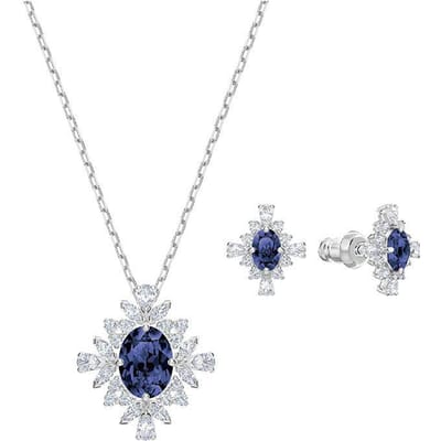 Swarovski Palace Rhodium Kristal Ketting en Oorbellen Set Dames sieraden Blauw 5498840 Box+Shopping Bag (Random Color) white