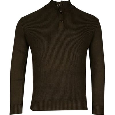 Baileys Trui Uni Color Half Zip Buttons Front Fisherman Rib Tight Knit Donker Groen / male