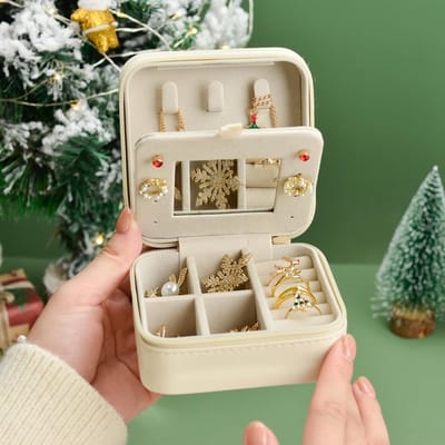 Candala Sieradenkistje voor meisjes, sieradendoos voor dames, klein met spiegel, reissieradenetui van leer, voor het opbergen van oorbellen, ringen, delicate kettingen, horloges en lippenstift