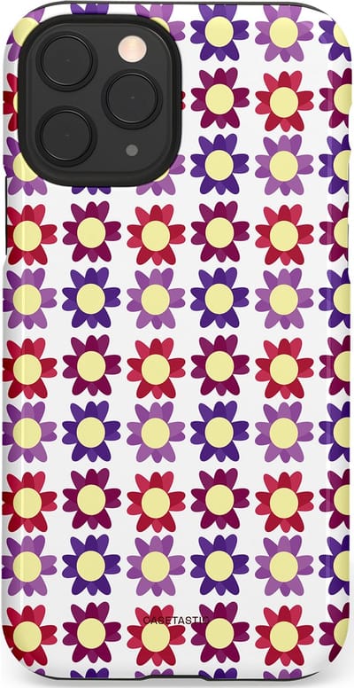 Casetastic Hoesje Geschikt voor Apple iPhone 11 Pro - Stijlvolle Beschermende Duo-layer Case - Rood Paarse Roze Madelief Bloementjes