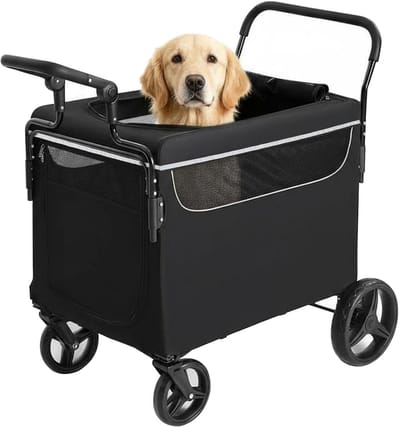 HoerFuriy Grote Hondenbuggy & Bolderkar met Oprit - Opvouwbare Hondenwagen voor Grote Honden - All-Terrain - Duw & Trek
