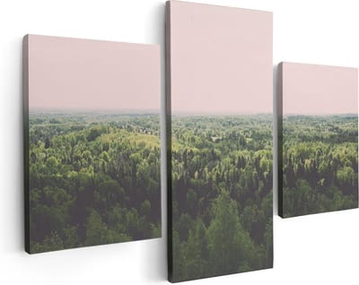 Artaza Canvas Schilderij Drieluik Eindeloze Bos Met Groene Bomen - 90x60 - Foto Op Canvas - Canvas Print