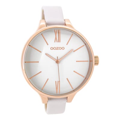OOZOO Timepieces - Rosé goudkleurige horloge met witte leren band - C9540