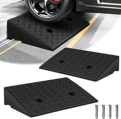 4 stuks stoeprandhellingen, rubber, 10 cm hoog, antislip hellingen voor stoepranden, rolstoel, auto-oprijplaat, drempelhelling met afwatering incl. montageset (49 x 30 x 11 cm)