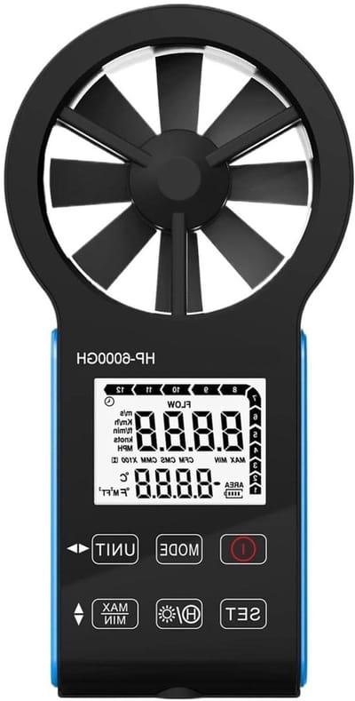 Digitale Anemometer - Windsnelheidsmeter CFM - HVAC Metingen - Luchtdruk Hoogte - Compact Formaat - Zwart