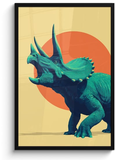 Poster in lijst - Fotolijst 60x90 cm - Posters - Triceratops - Cirkel - Oranje - Hoorns - Posterlijst zwart - Decoratie - Wanddecoratie woonkamer - Muurdecoratie slaapkamer