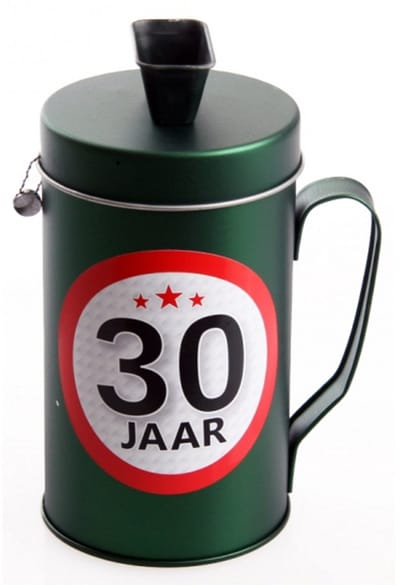 Spaarpot - 30 jaar geworden thema - verjaardag cadeau - Blik met sticker van 9 cm - blik in groen
