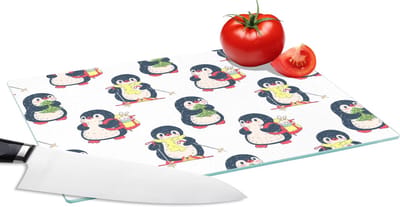 Glazen Snijplank - 28x20 - Pinguïn - Ski - Winter - Kind - Patronen - Snijplanken Glas