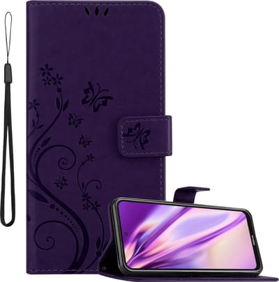 Cadorabo Hoesje geschikt voor Nokia X10 / X20 in BLOEMEN DONKER PAARS - Beschermhoes in bloemmotief met magnetische sluiting, standfunctie en kaartsleuven Book Case Cover Etui