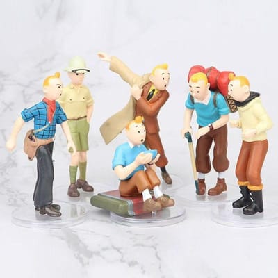 1/6 stuks De Avonturen van Kuifje Actiefiguren Schattige Strip Kuifje Bobbie Jansen en Jansen PVC Speelgoed Cadeaus Voor Kinderen zwart