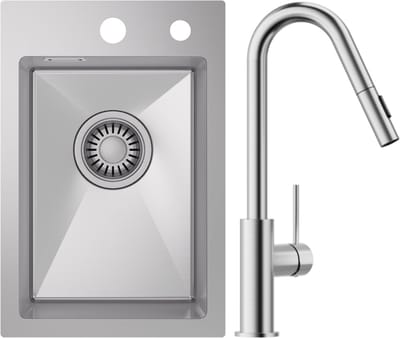 CECIPA max Spoelbak 30x45 cm - Spoelbak Keuken Met V-Uitloop Keukenkraan - Spoelbakken Keuken RVS - Wasbak Keuken - incl. Afvoerzeefje en Sifon