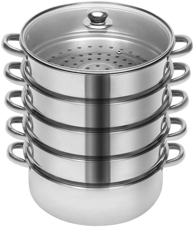 M-Goods - RVS Stoompan 5 Laags 32 cm – Stoomkoker met Glazen Deksel – Geschikt voor Inductie, Gas en Keramisch – Stoompan Set voor Groenten, Vis en Dim Sum