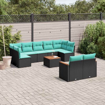 vidaXL - 10-delige - tuinbankset - met - kussens - van - zwart - polyrotan