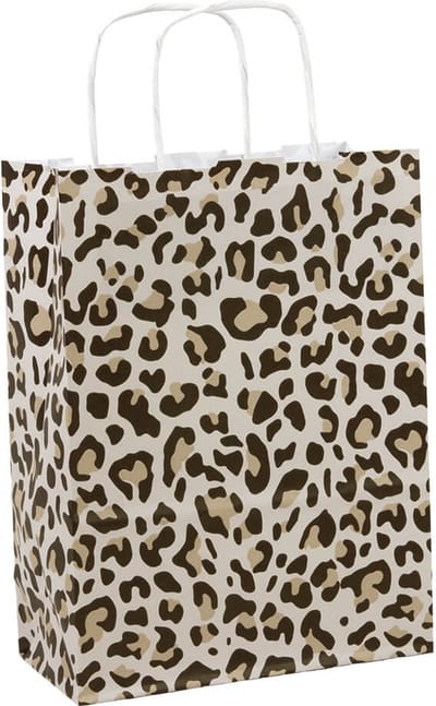 Papieren tasjes 50 stuks - Bruin en Ecru/Beige en Print / Multi colour - A5 18x24x8 - Cadeautasjes - Papieren tasjes met handvat