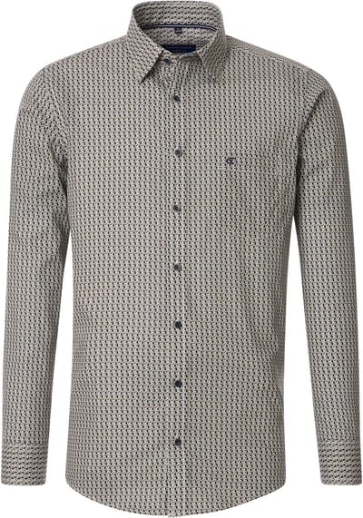 CASA MODA Sport comfort fit overhemd - popeline - groen dessin - Strijkvriendelijk - Boordmaat: 47 - 48