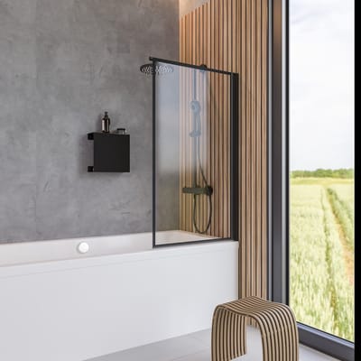 Schulte Badwand - 80x140cm - mat zwart - helder - veiligheidsglas met Decor Frame - trend