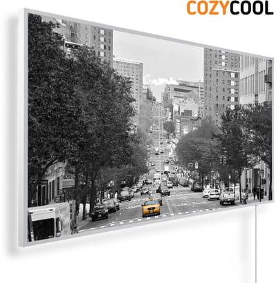 Infraroodpaneel met afbeelding | Gele taxi in Brooklyn New York | 1200 Watt | Witte lijst | Infrarood verwarmingspaneel | Infrarood paneel | Infrarood verwarming