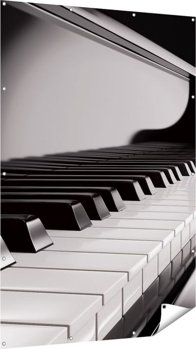 Gards Tuinposter Pianotoetsen - Noten - Piano - 120x180 cm - Tuindoek - Tuindecoratie - Wanddecoratie buiten - Tuinschilderij
