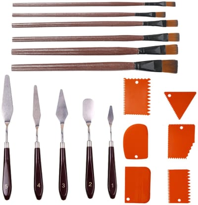 Dailygoods- Schilderstapel Set - 5 Paletmessen - 6 Lijm Paletmessen - 6 Schilderstokjes - Hoogwaardig Hout/Roestvrij Staal - Flexibel en Slijtvast - Paletmes