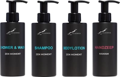 Compleet pakket Zen Moment - Shower & Wash + Shampoo + Bodylotion + Hamam Handzeep - 300 ml per fles - complete set van 4 stuks - bodycare - luxe fles - Cadeau
