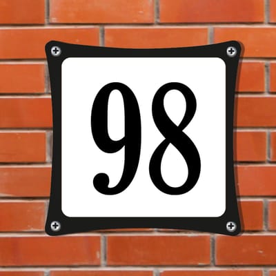 Decoporta Huisnummerbord Emaille-Look - Nummer 98 - Standaard - 10 x 10 cm | incl. schroeven