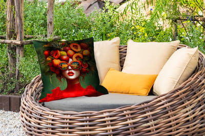 Buitenkussen Weerbestendig - Vrouw - Vruchten - Papaja - Ananas - 50x50 cm