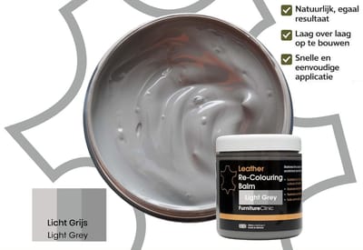Leer Balsem Licht Grijs – Herstelt Kleur & Krassen – Furniture Clinic – Voor Bank, Auto, Schoenen & Tassen – Leer Reparatie & Bescherming