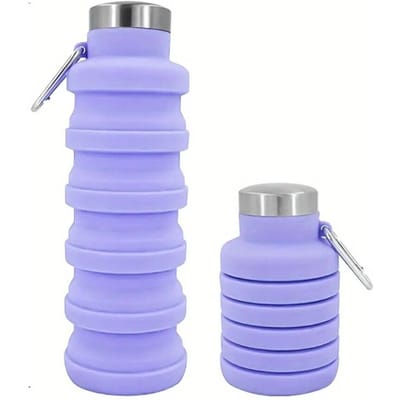 1Pc Opvouwbare Waterfles Herbruikbare Siliconen Opvouwbare Flessen Outdoor Draagbare Drinkfles lichtpaarse kleur