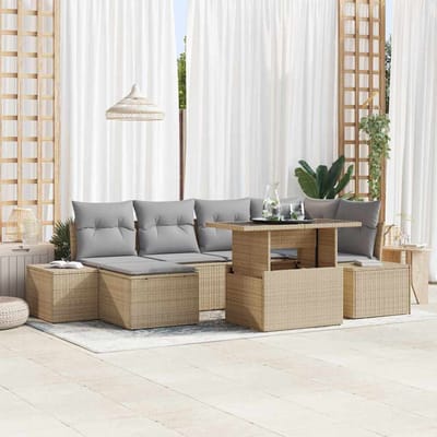 vidaXL - Tuinbank - Set - 7 - st - Beige - en - Lichtgrijs - poly - rattan