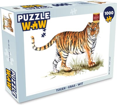 Puzzel Tijger - Gras - Wit - Legpuzzel - Puzzel 1000 stukjes volwassenen