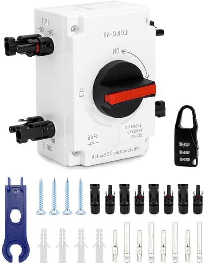 DC Fotovoltaïsche Systeem Afkoppelaar - IP66 Waterdicht 32A 1200V - PV Scheidingsschakelaar voor Zonnepanelen, Zonnebatterijen en Omvormers