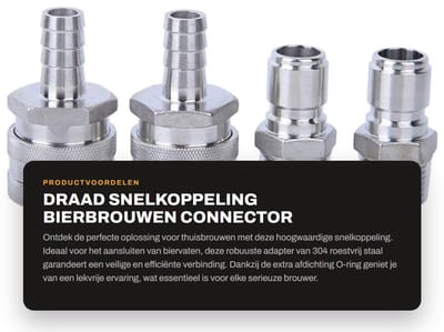 Dailygoods - Draad Snelkoppeling - Bierbrouwen Connector - Roestvrij Staal - G1/2 Inch - Geschikt voor Biervaten - Extra Afdichting O-ring