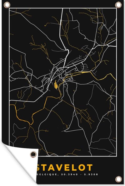 Muurdecoratie Goud - Stadskaart - Plattegrond - Stavelot - Kaart - 120x180 cm - Tuinposter - Tuindoek
