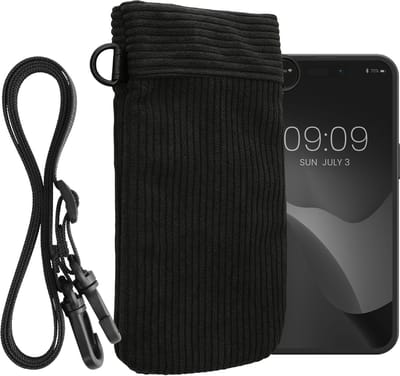 kwmobile Necklace Case voor XXL - 7" Telefoonhoesje – Cord hoesje met koord – Telefoontasje – Beschermhoes in zwart