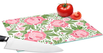 Glazen Snijplank - 28x20 - Bloemen - Roze - Patronen - Snijplanken Glas