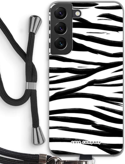 Case Company® - Hoesje met koord geschikt voor Samsung Galaxy S22 hoesje met Koord - Zebra pattern - Telefoonhoesje met Zwart Koord - Bescherming aan alle Kanten en Over de Schermrand