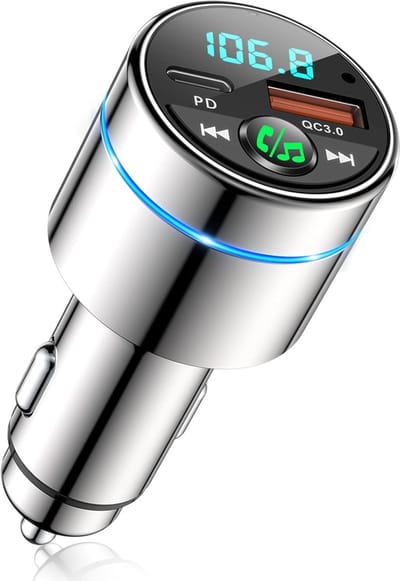 FM-Zender voor Auto Bluetooth 5.3, All-Metal PD 30W & QC3.0 18W Snelle Autolader, Draadloze FM-radio Autokit Bluetooth-Autoadapter, Ruisonderdrukkende Handsfree-oproep, Hifi-muziek, Ringlicht