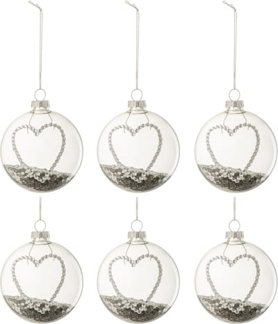 J-Line kerstbal Hart Strass Zilver Sterretjes - glas - small - doos van 6