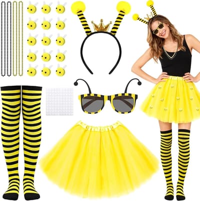 Bijen Kostuum - Accessoires Set - Feestelijke Gelegenheden - 25 Delig - One Size - Geel Zwart