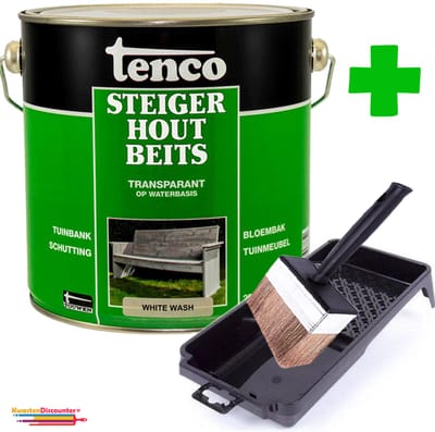 Tenco Steigerhoutbeits White Wash 2,5ltr + Beitskwast 12x3cm & beits bakje